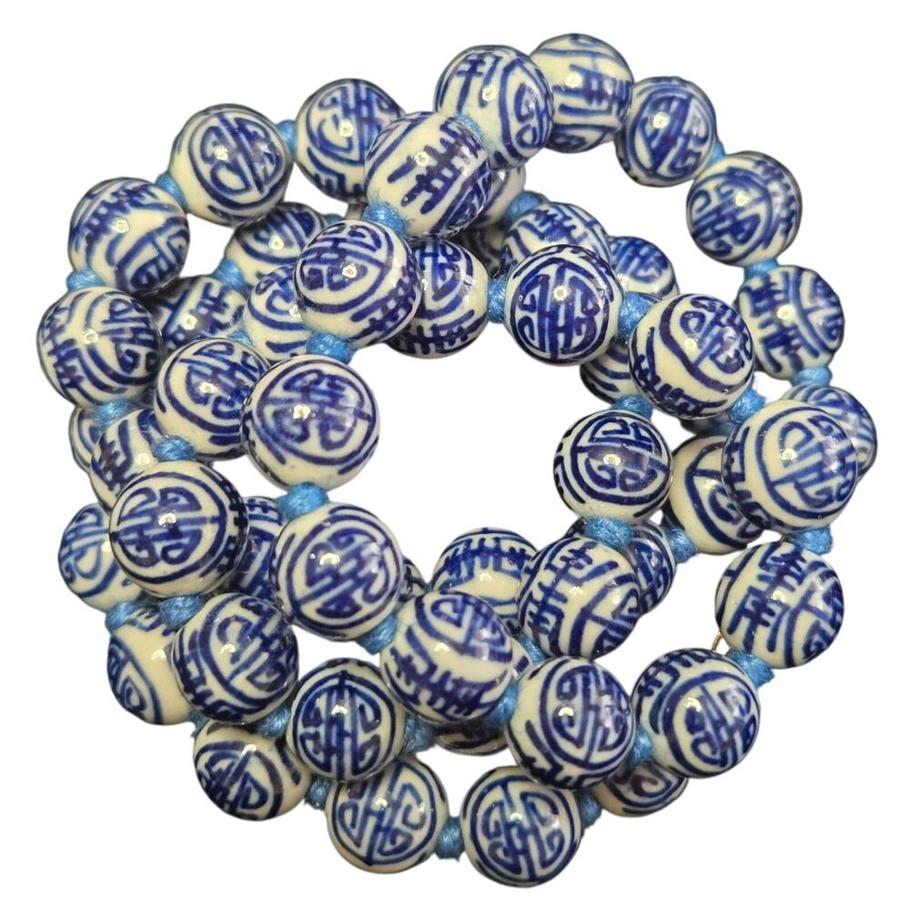 Blue Porcelain Beads Chinese Export Hand-Knotted